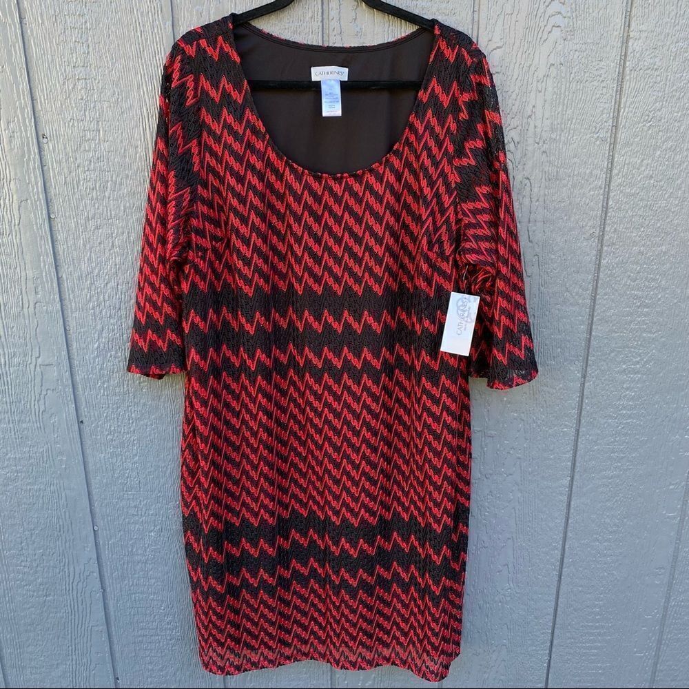 Catherines Chevron Dress 1X Red and Black NWT